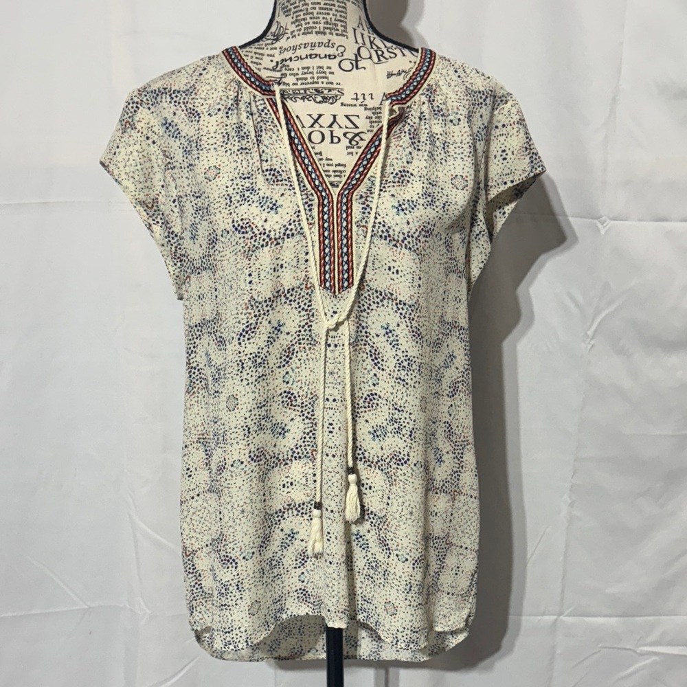 Daniel Rainn Ivory Blouse with Navy and Scarlet Details - Picture 1 of 4